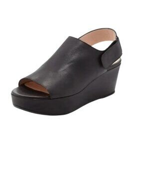 Stuart Weitzman Offset Leather Peep-toe Wedge Black Size 6.5